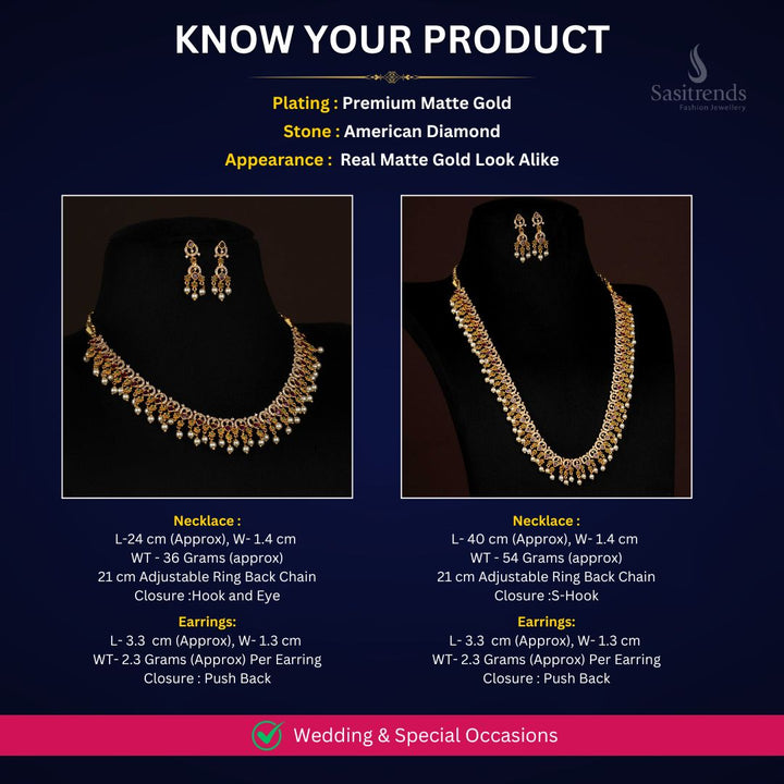 Premium temple matte gold plated necklace set measurement image - Sasitrends
