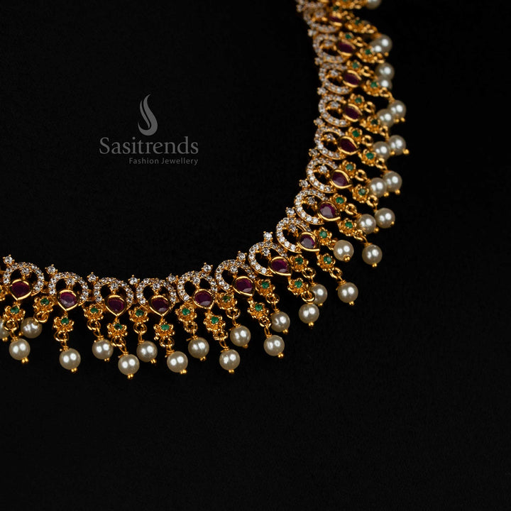 Premium Matte Gold Plated Designer Floral AD Necklace Jewellery For Women, A Festive Accessory That Adds Grace And Elegance – Sasitrends