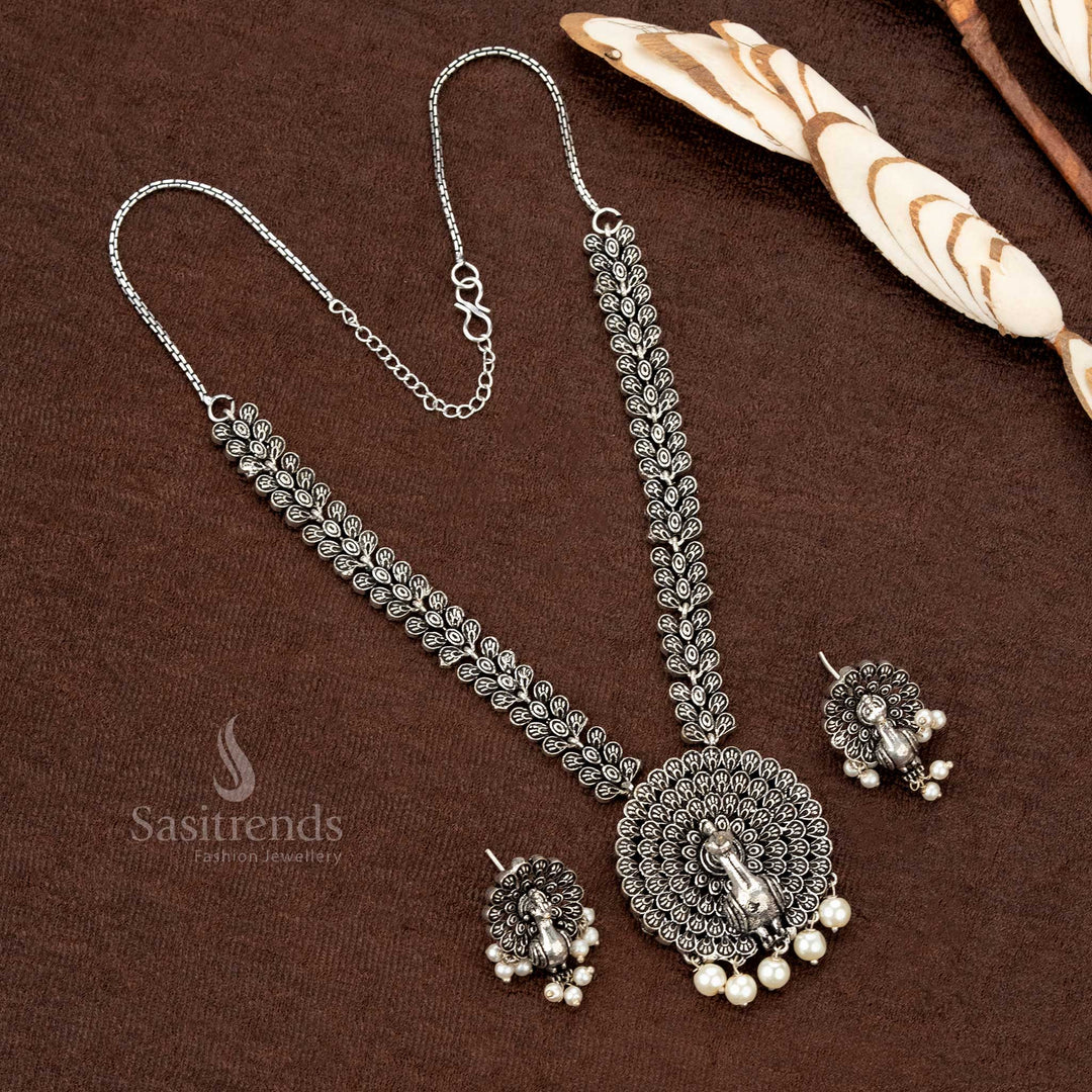 Traditional Oxidised Peacock Pearl Jewellery Set for temple wear - Sasitrends