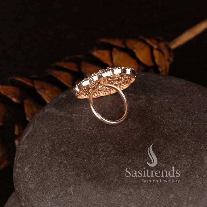 Beautiful rose gold floral statement ring with sparkling diamond petals - Sasitrends