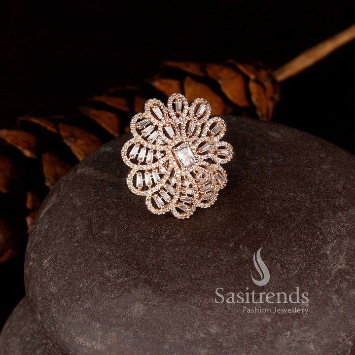 Adjustable American Diamond floral blossom ring for weddings and special occasions - Sasitrends