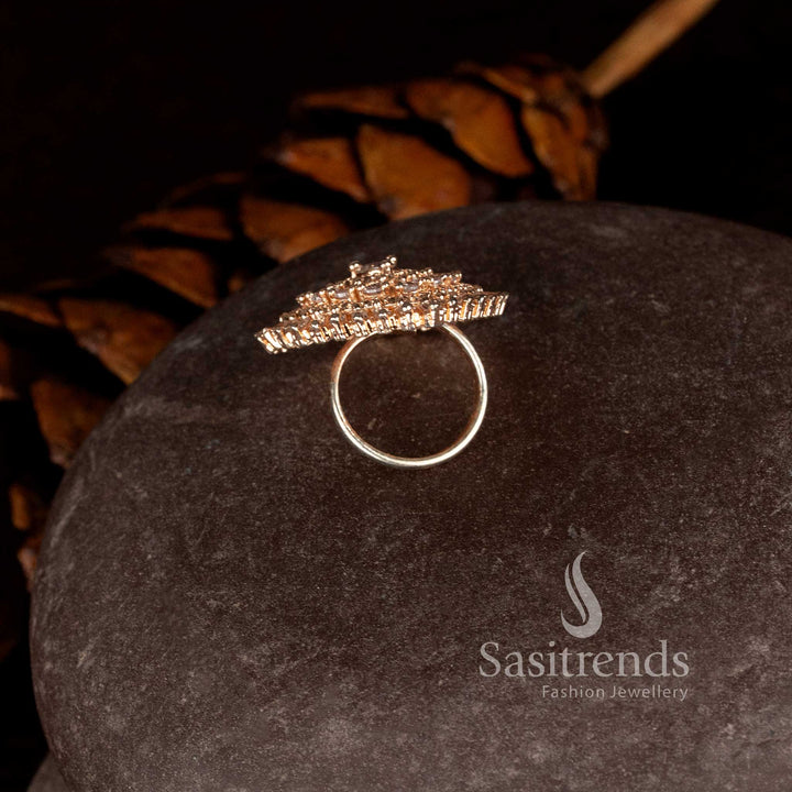 Beautiful rose gold floral statement ring with sparkling diamond petals - Sasitrends