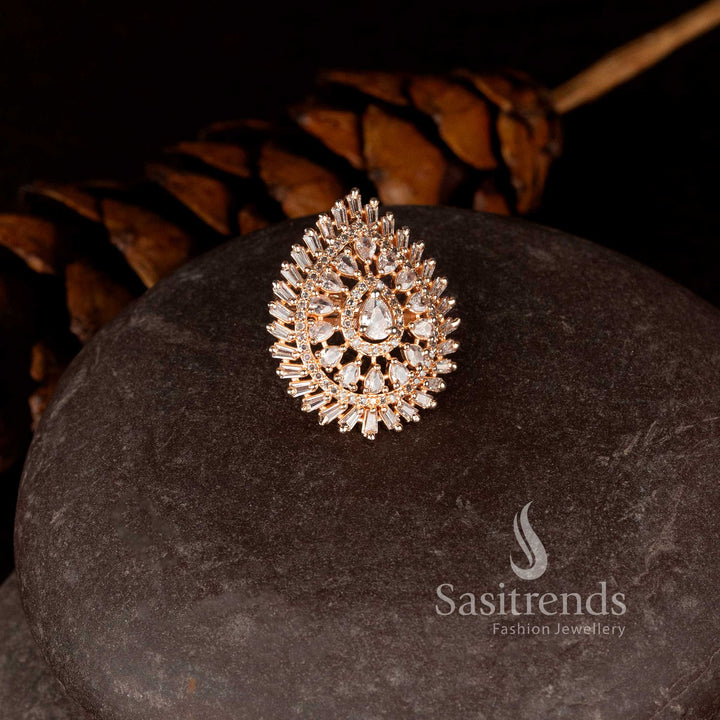 Adjustable American Diamond floral blossom ring for weddings and special occasions - Sasitrends