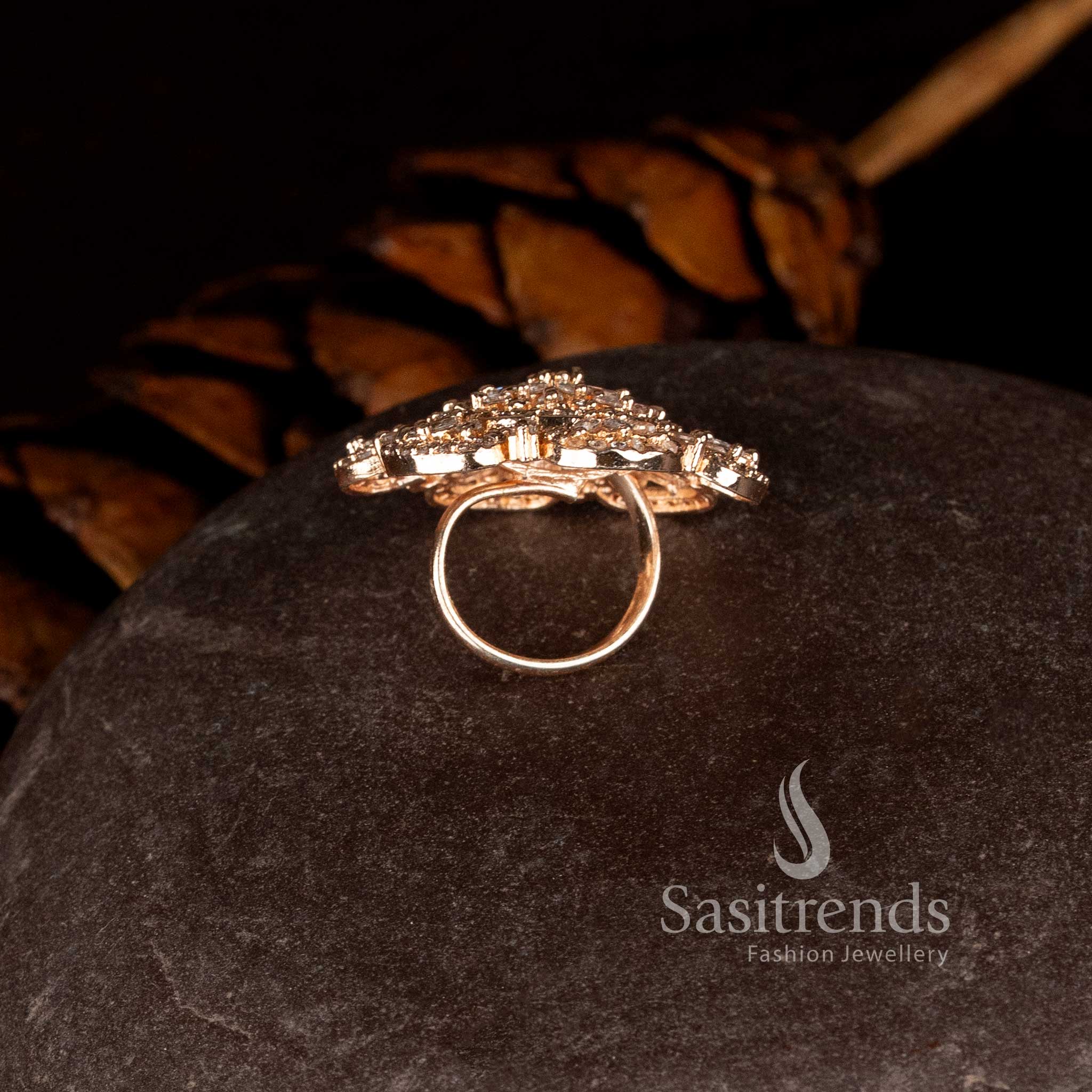 Beautiful rose gold floral statement ring with sparkling diamond petals - Sasitrends