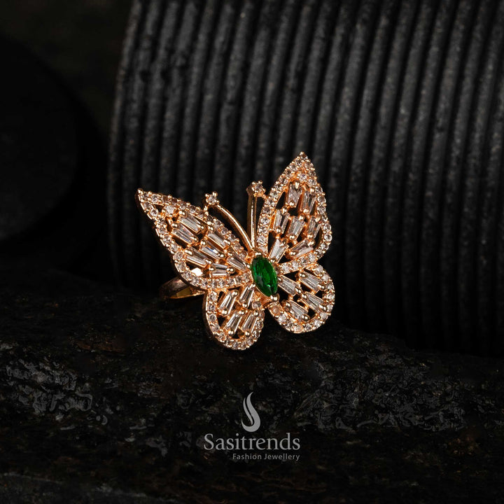 American Diamond rose gold butterfly statement ring - Sasitrends