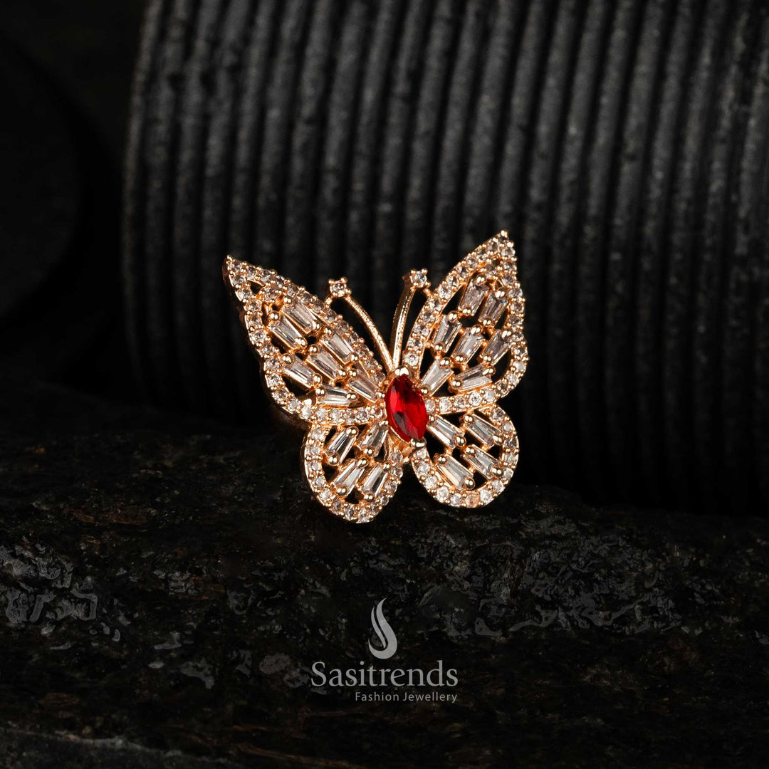 Sparkling ruby butterfly rose gold ring - Sasitrends