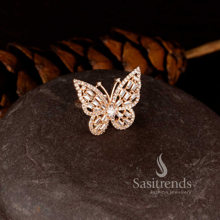 Sparkling ruby butterfly rose gold ring - Sasitrends