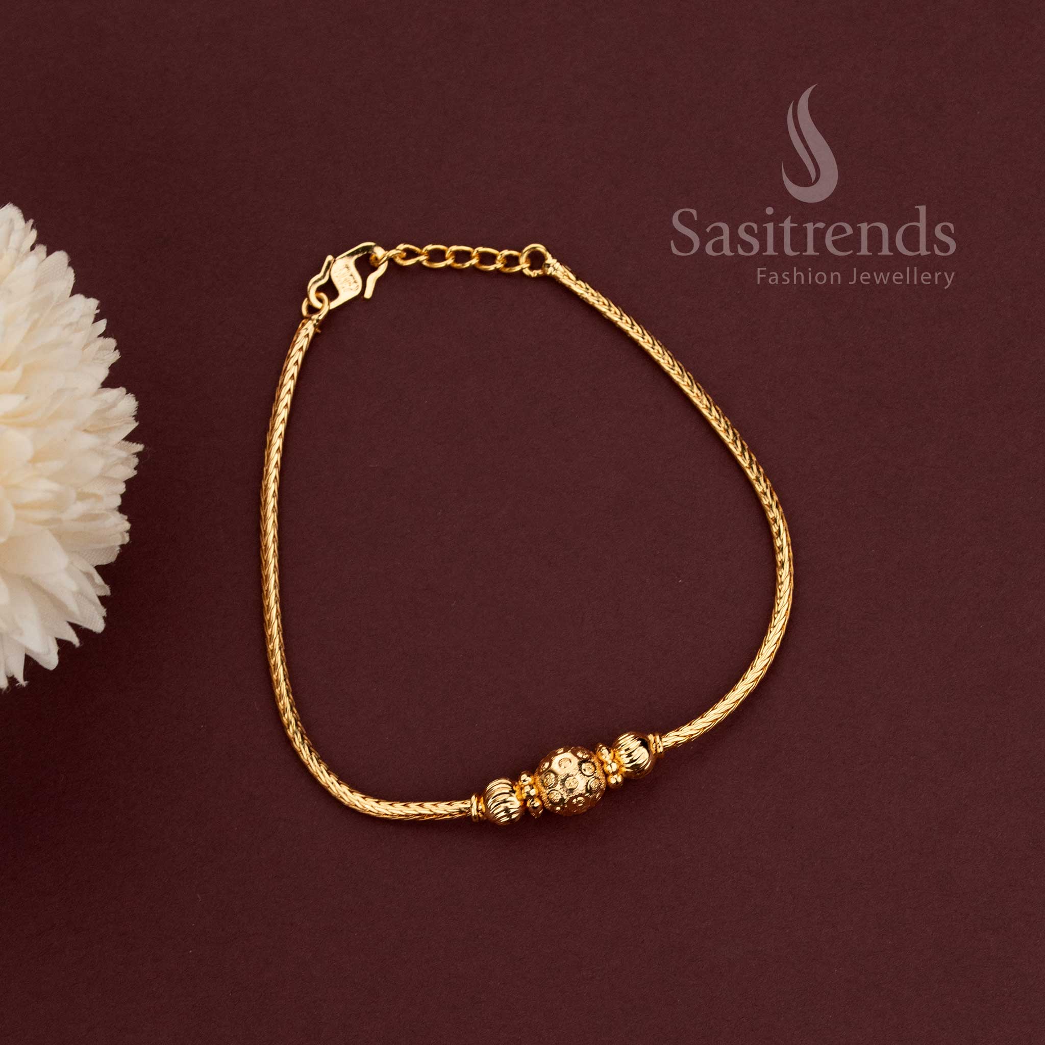 Elegant golden bead chain bracelet with flexible woven chain and S-hook clasp - Sasitrends