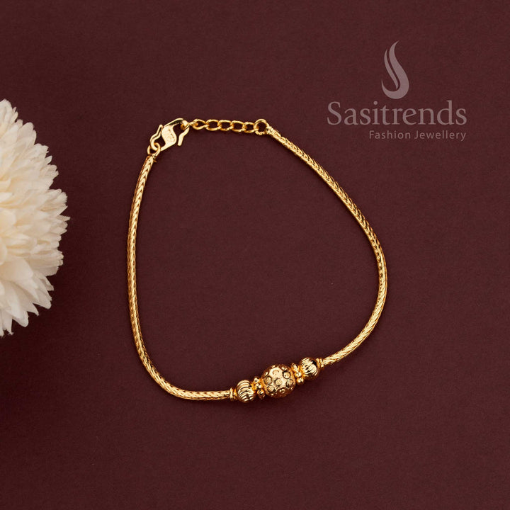 Elegant golden bead chain bracelet with flexible woven chain and S-hook clasp - Sasitrends