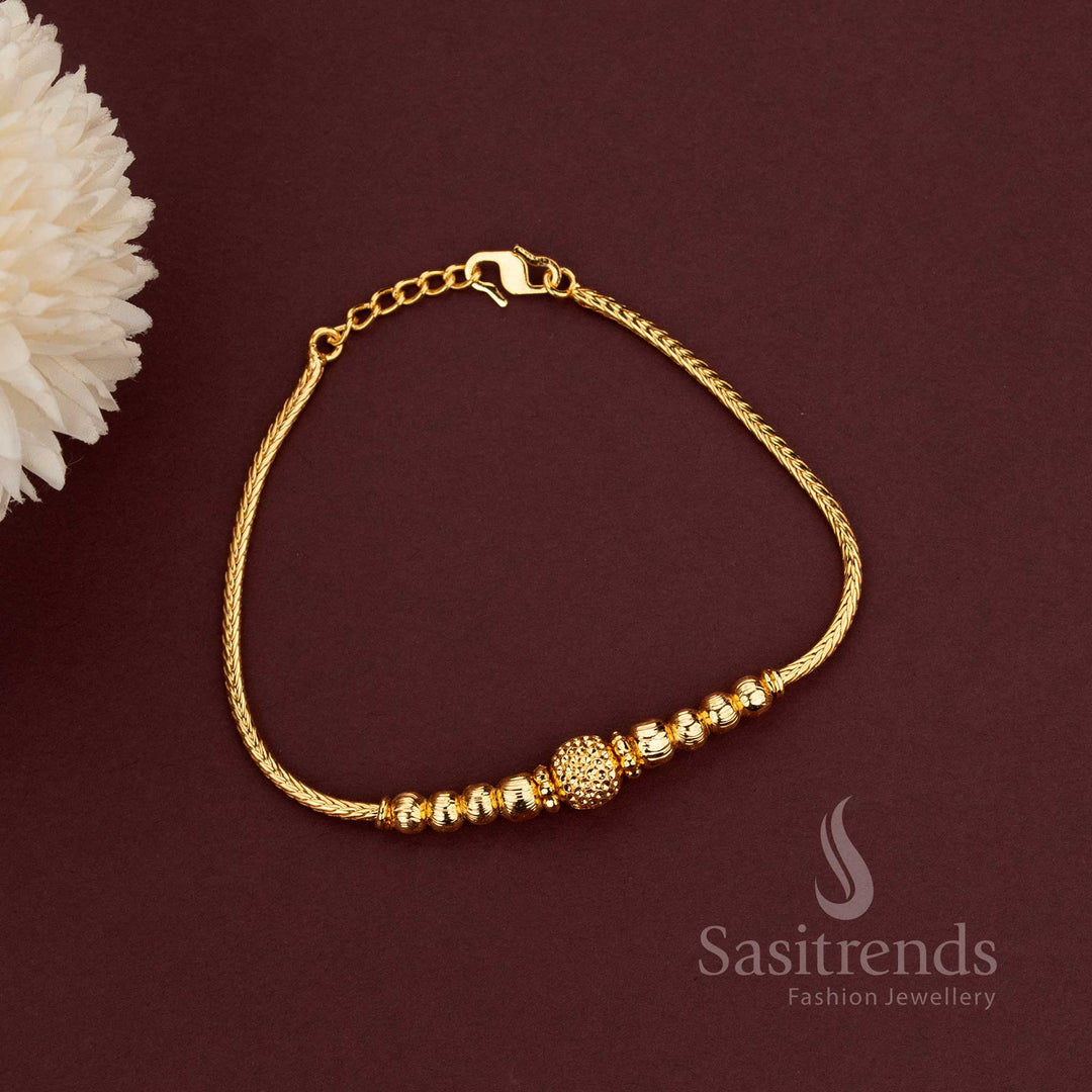 One Gram 24K Micro Gold Plated Textured Golden Mani Bead Bracelet for Daily & Traditional Wear - Sasitrends