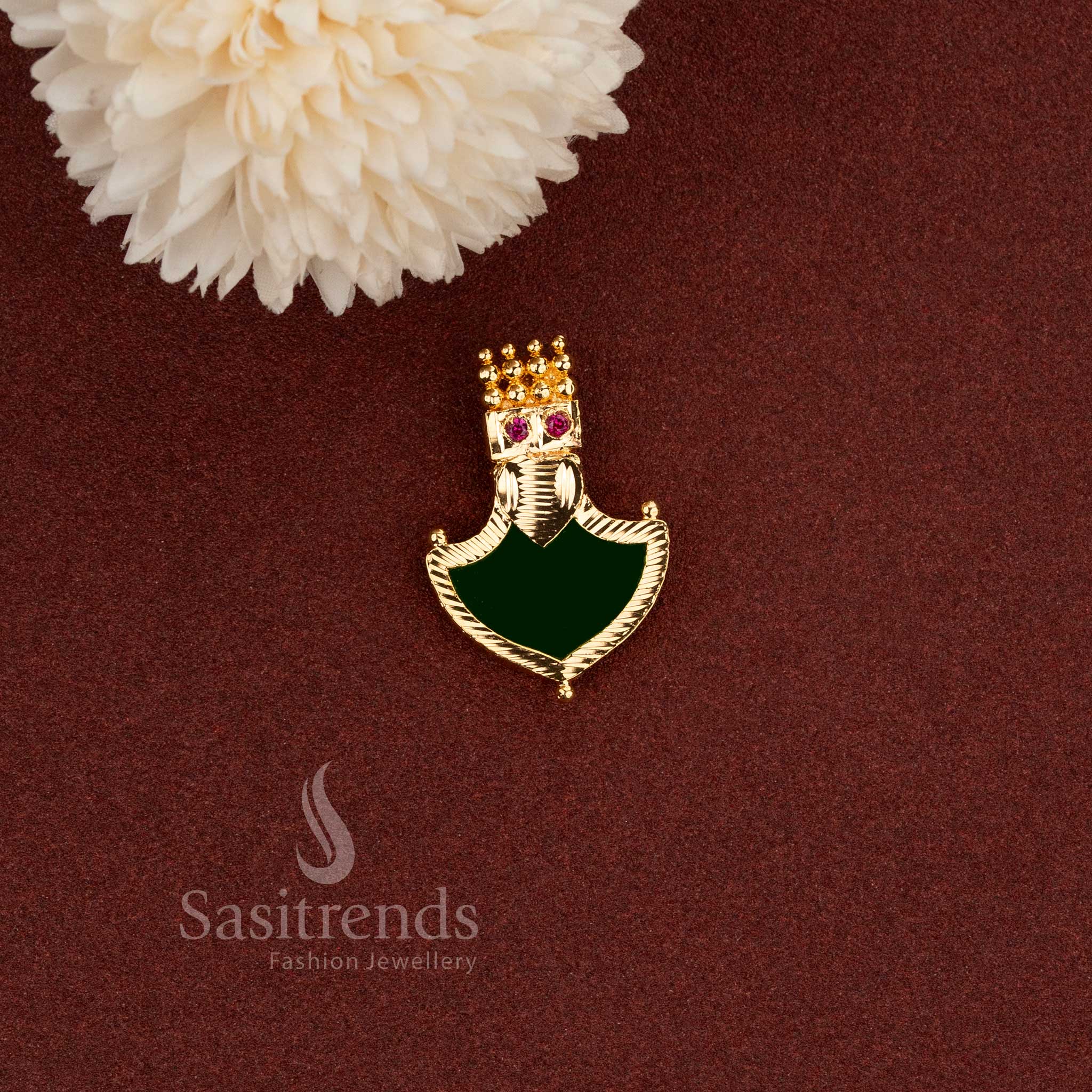 One Gram 24K Micro Gold Plated Crown Palakka AD Stone Pendant for women - Sasitrends