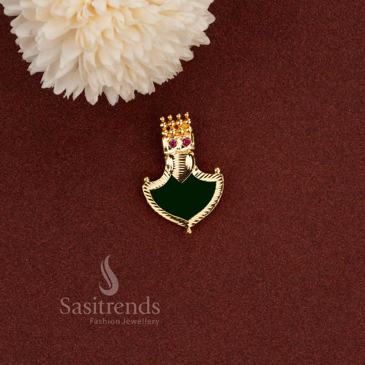 Amazing Kerala Style One Gram 24K Micro Gold Plated Crown Palakka AD Stone Pendant - Sasitrends