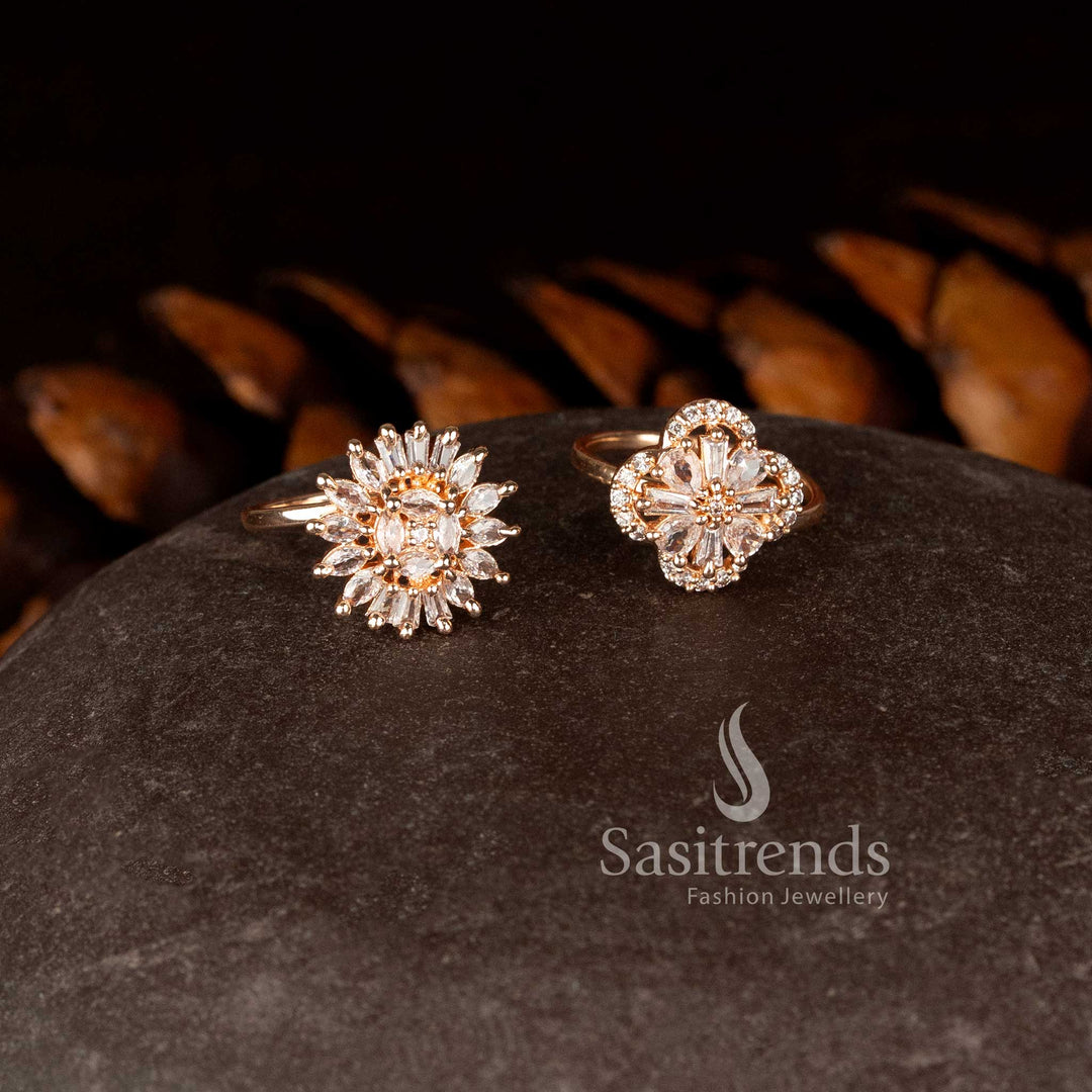 Rose gold plated diamond ring combo for daily and special occasion wear - Sasitrends