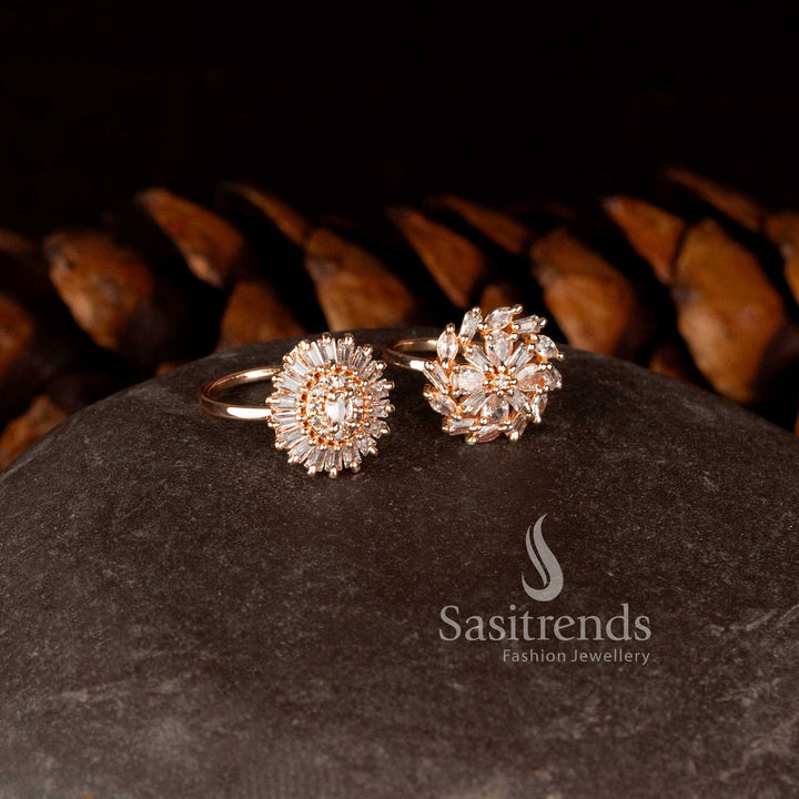 Rose gold plated diamond ring combo for daily and special occasion wear - Sasitrends