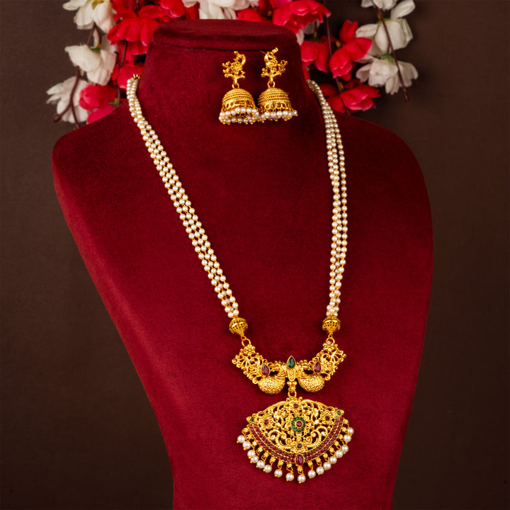 Classic Temple Wear Matte Gold Plated Necklace Jewellery Set  - Sasitrends
