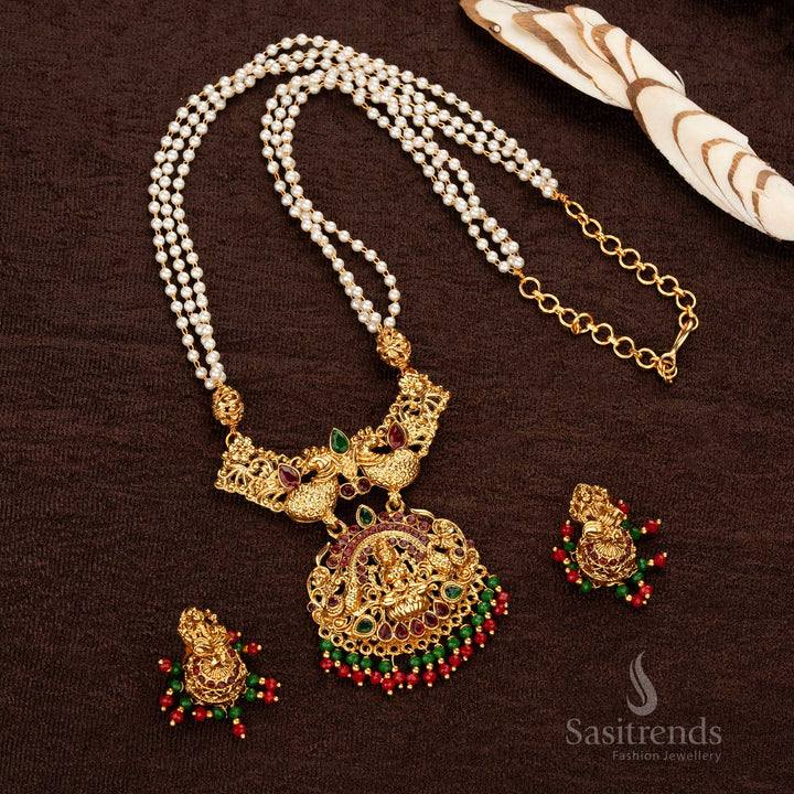 Sasitrends | Classic Traditional Matte Gold Lakshmi And Peacock Designer Pendant Necklace Jewellery Set With Jhumka