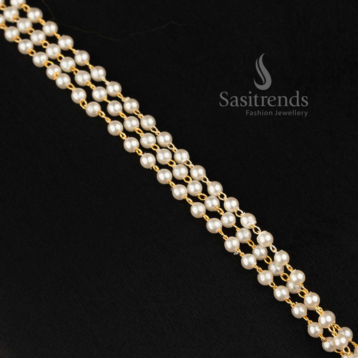 Traditional South Indian Temple Pearl Mala Jewellery Set for Bridal Silk Sarees and Wedding Ceremonies - Sasitrends