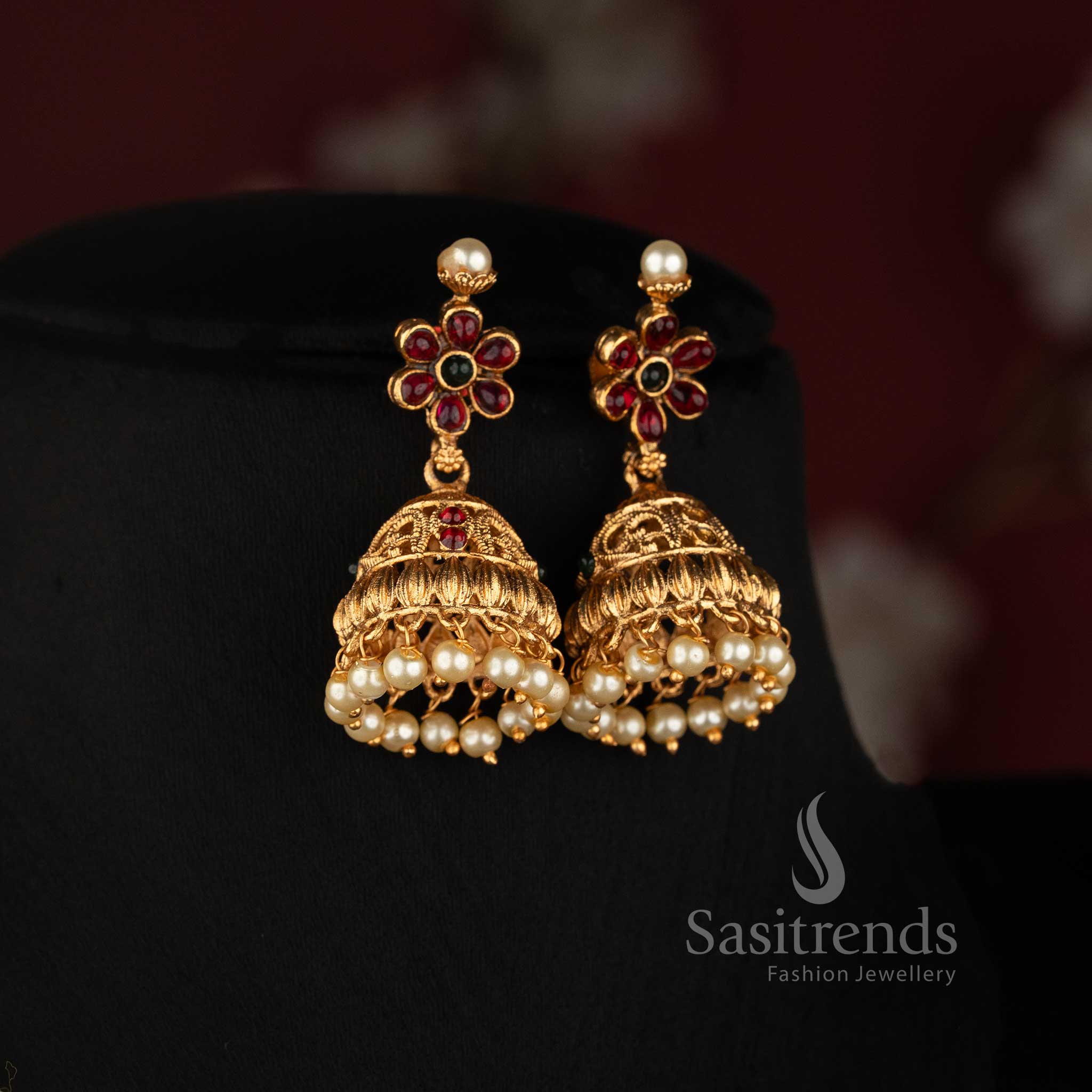 Traditional South Indian Temple Pearl Mala Jewellery Set for Bridal Silk Sarees and Wedding Ceremonies - Sasitrends