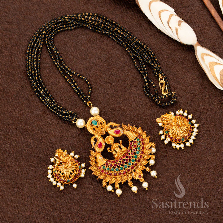 Classic matte gold plated Lakshmi motif long necklace  – Sasitrends