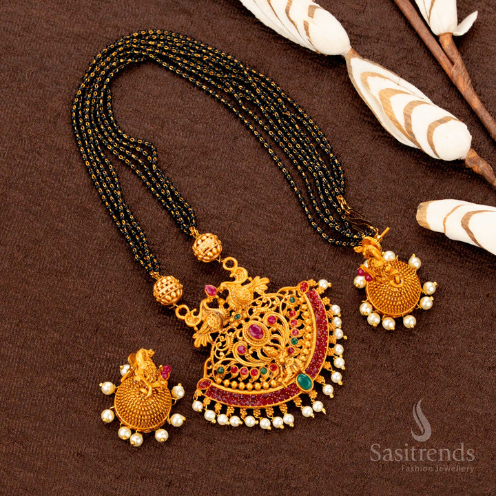 Traditional Bridal Matte Gold Temple Jewellery with Pearl Hangings – Sasitrends