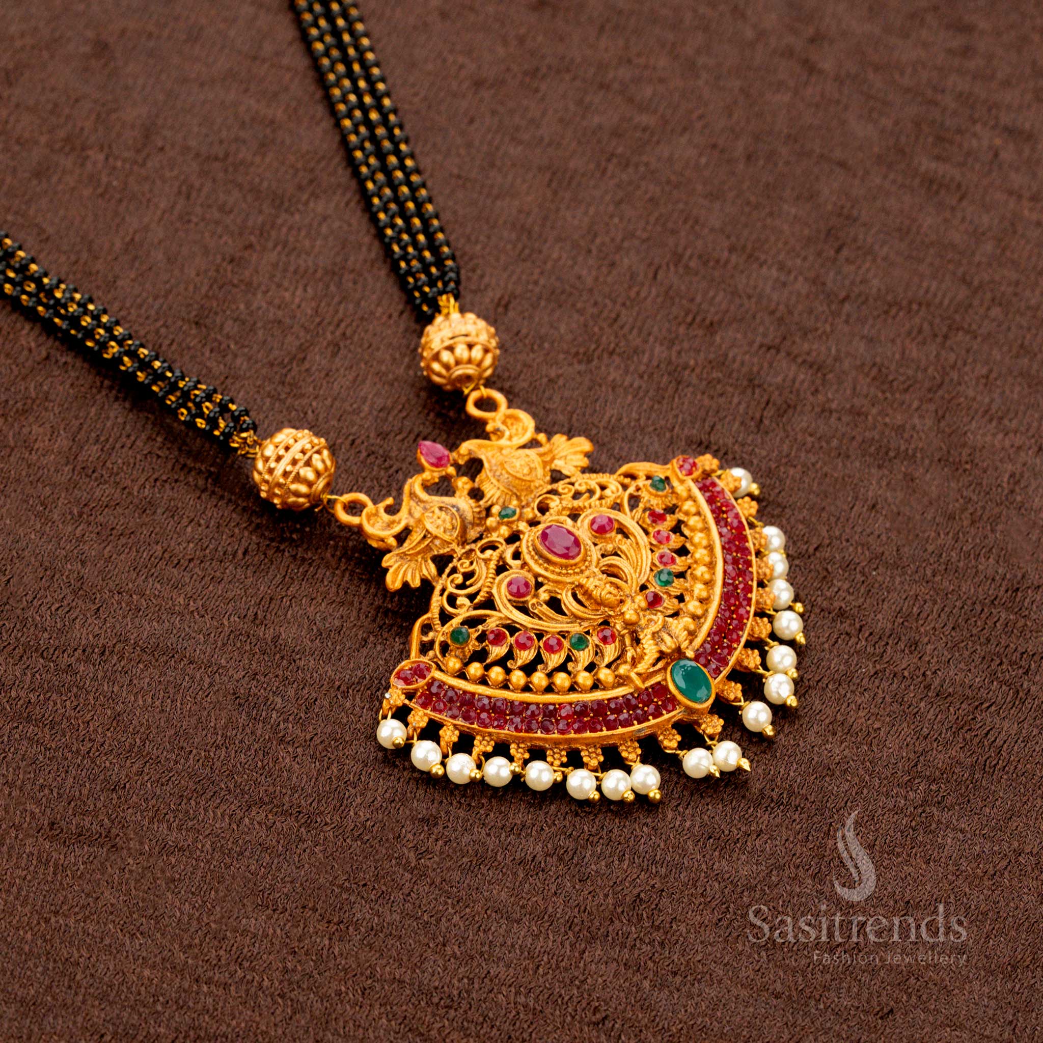 Classic Matte Gold Plated Lakshmi Peacock Mangalsutra Pendant Set – Sasitrends