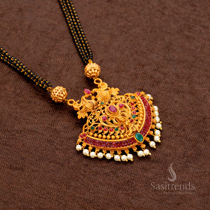 Classic Matte Gold Plated Lakshmi Peacock Mangalsutra Pendant Set – Sasitrends