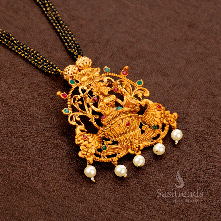 Classic Matte Gold Plated Lakshmi Peacock Pendant Necklace Set – Sasitrends