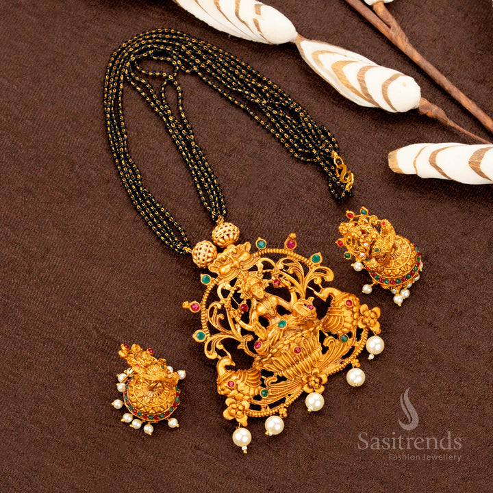 Lakshmi Temple Jewellery Set with Pearl Hangings and Peacock Motif – Sasitrends