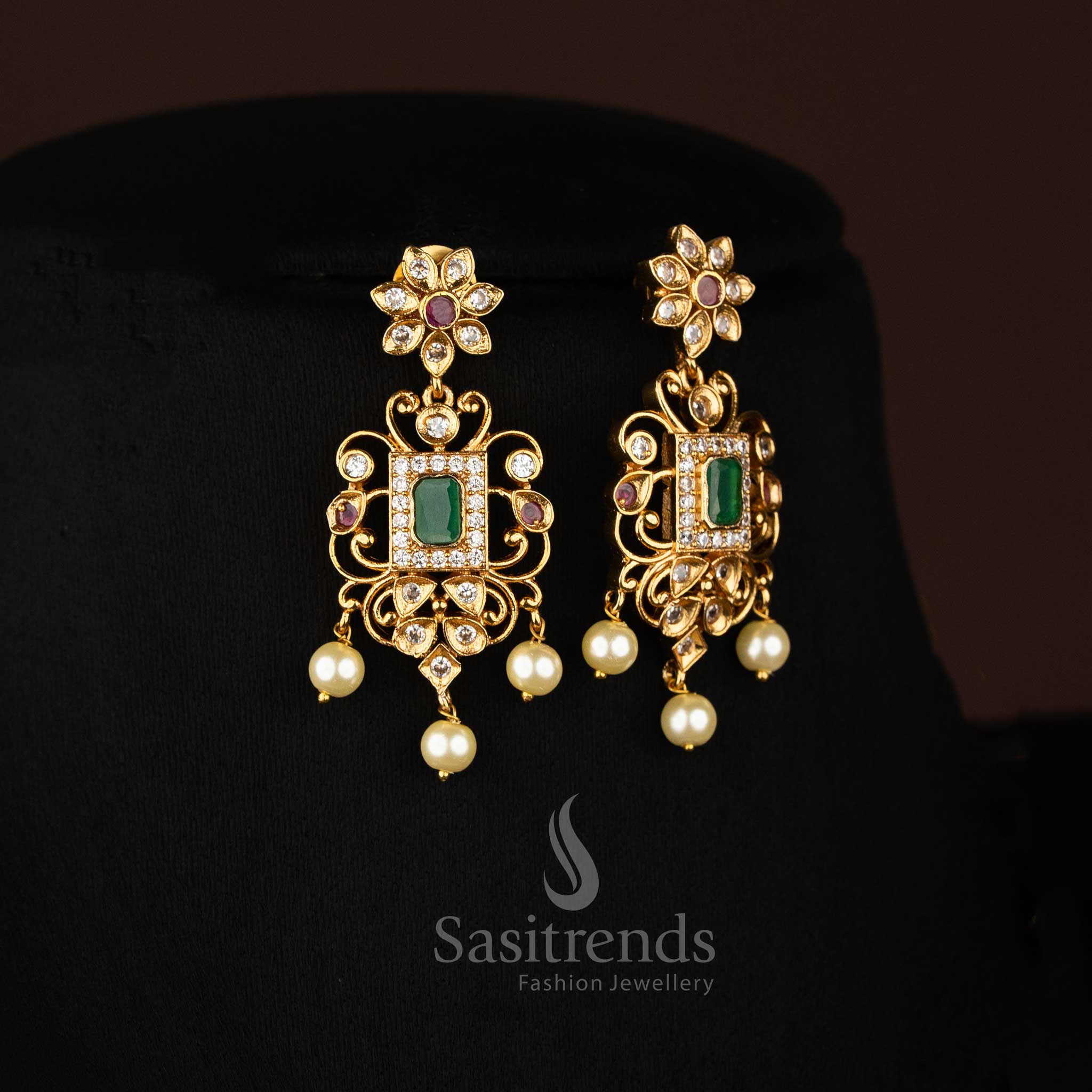 Trendy Matte gold Plated Choker Necklace Set Earrings Festive Wear - Sasitrends