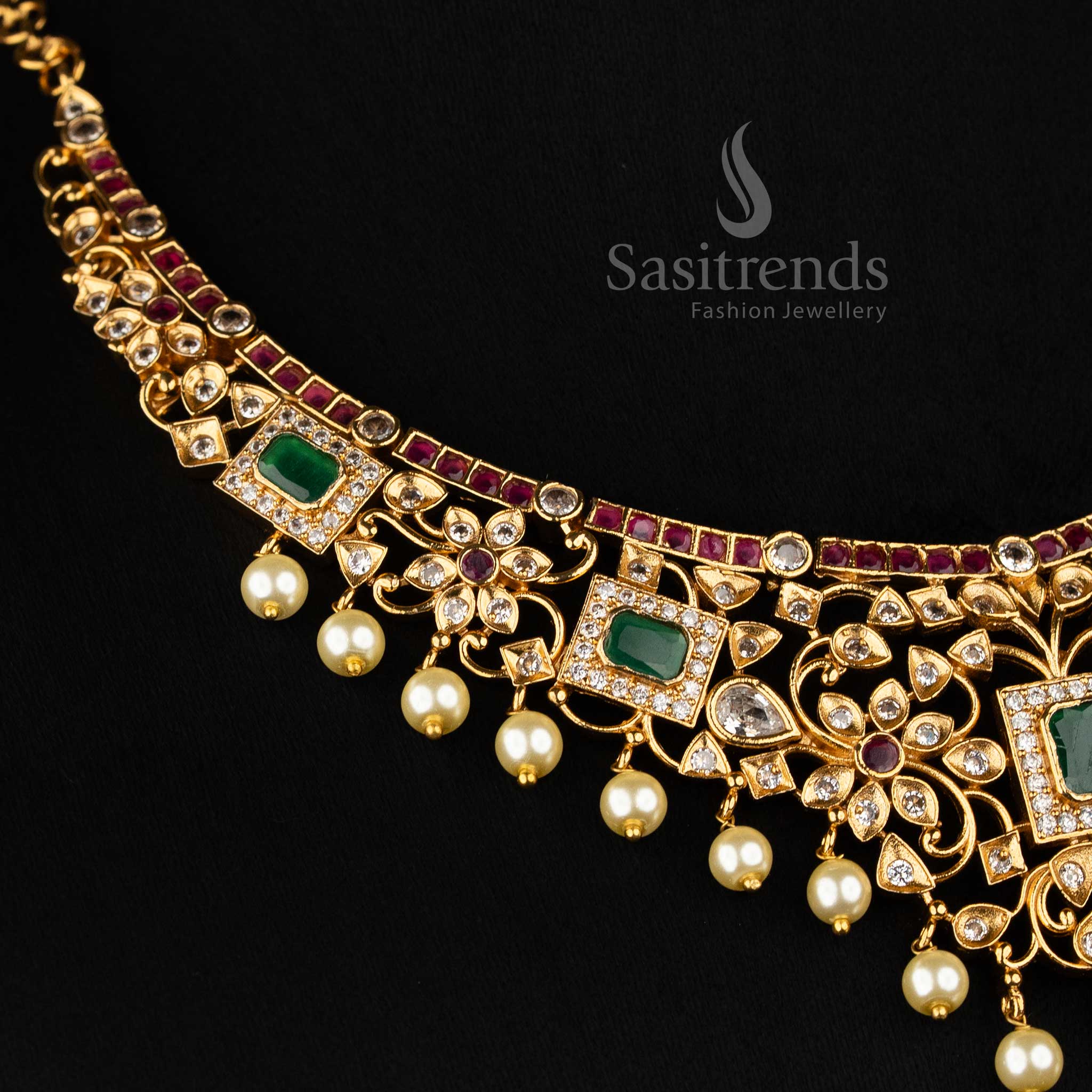 Amazing Matte gold Plated Choker Necklace Set Earrings Festive Wear - Sasitrends