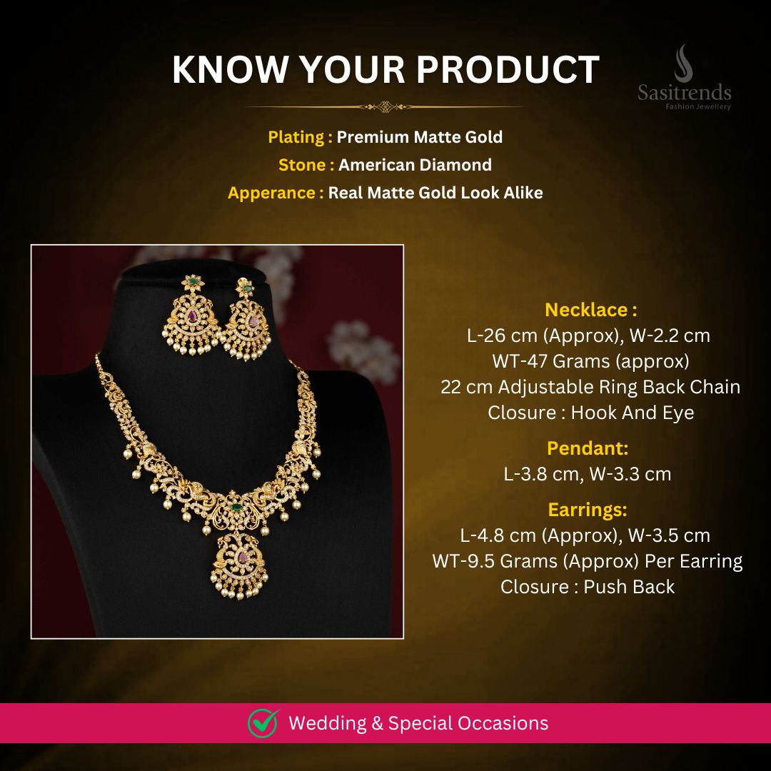 American diamond premium temple matte gold plated necklace set - Sasitrends