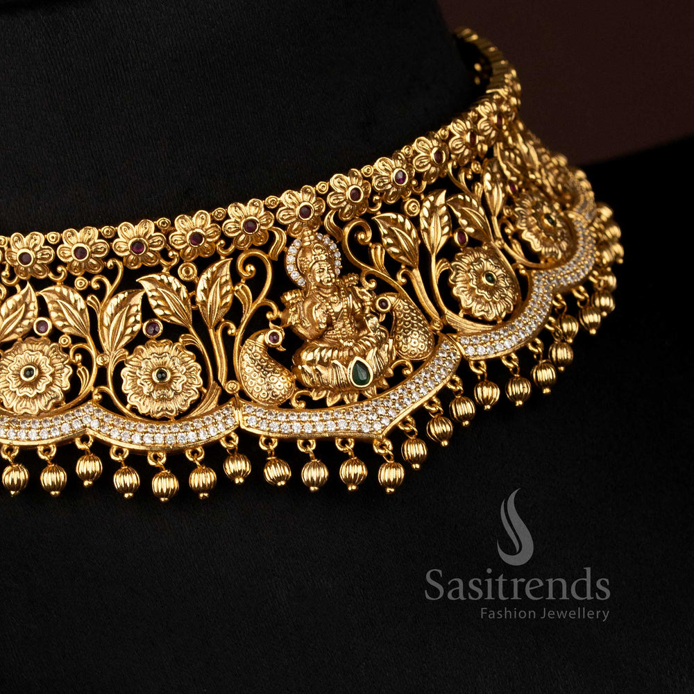Elegant Premium Temple Matte Gold Plated Peacock Necklace Set for Festive Occasions by Sasitrends