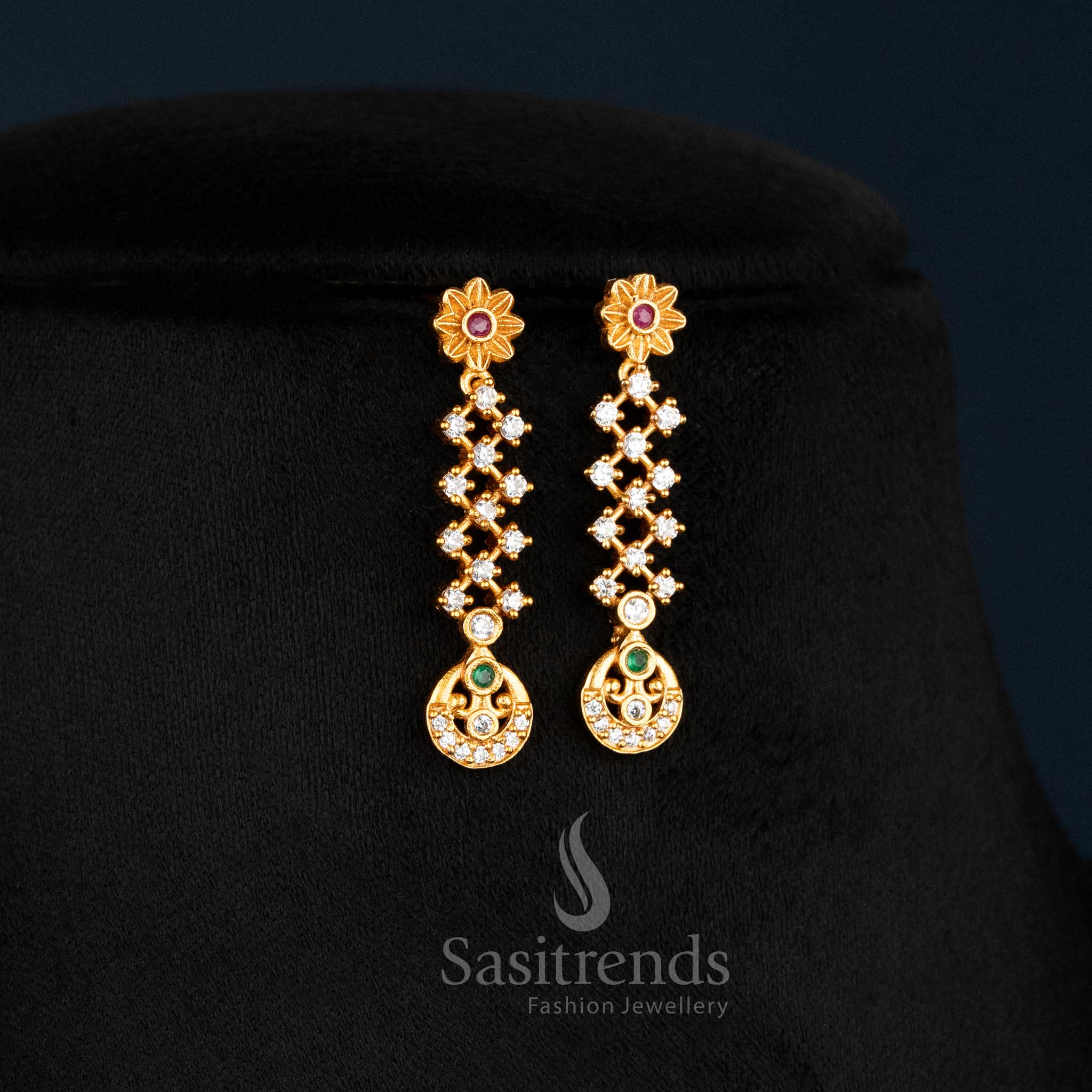 American Diamond Floral Choker Necklace Set - Sasitrends