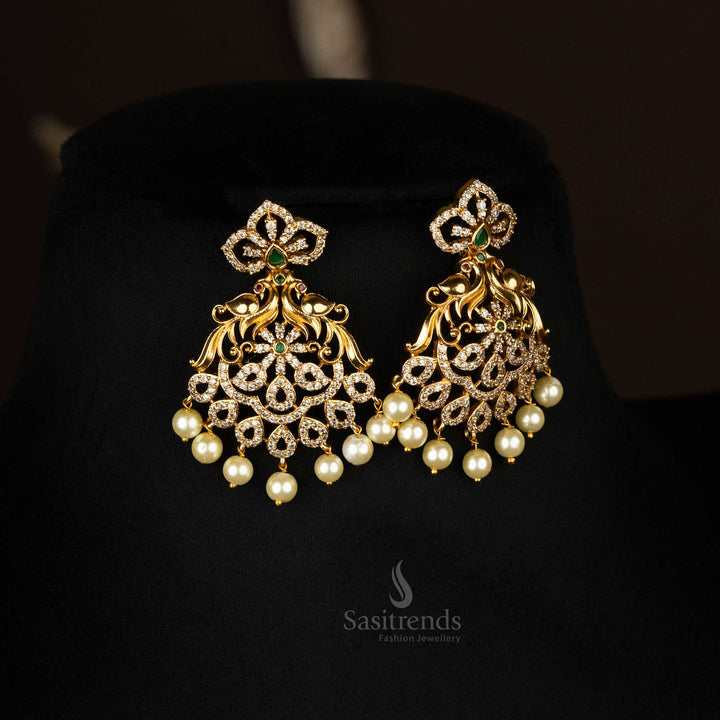 Peacock design choker Earrings set with matte gold plating and sparkling American Diamond stones - Sasitrends