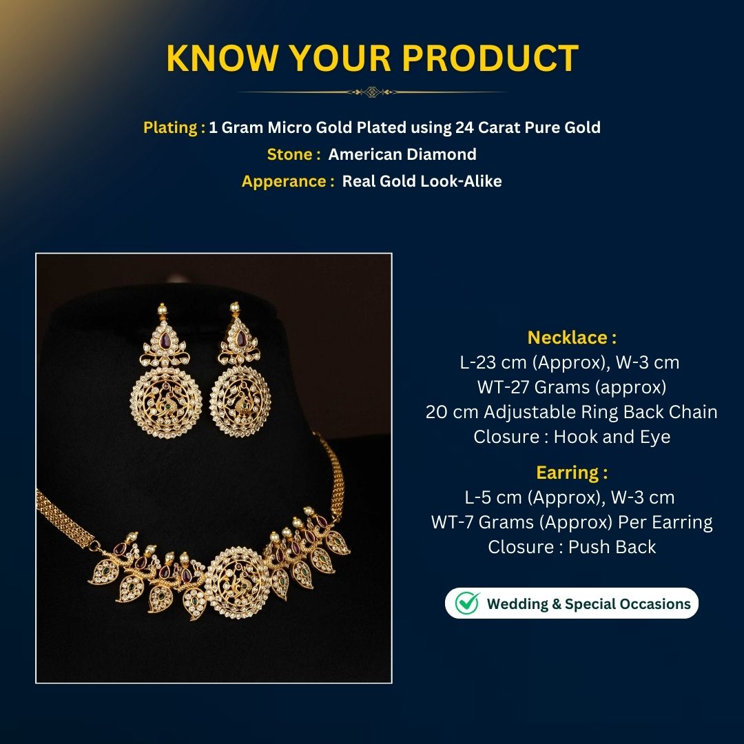 Micro Gold Plated AD Necklace Jewellery Set Measurement image - Sasitrends
