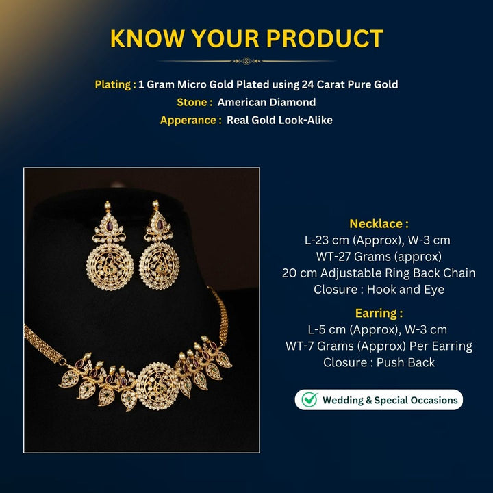 Micro Gold Plated AD Necklace Jewellery Set Measurement image - Sasitrends