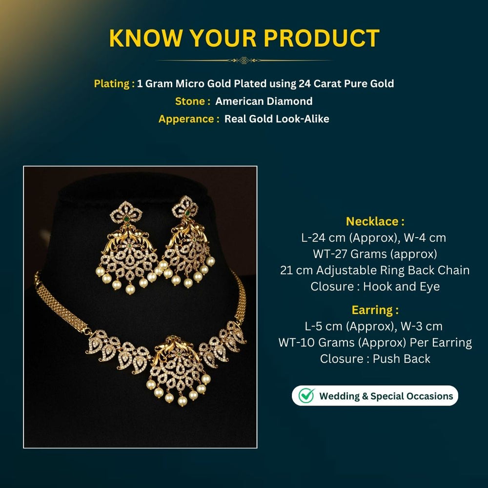 Micro Gold Plated AD Necklace Jewellery Set Measurement image - Sasitrends