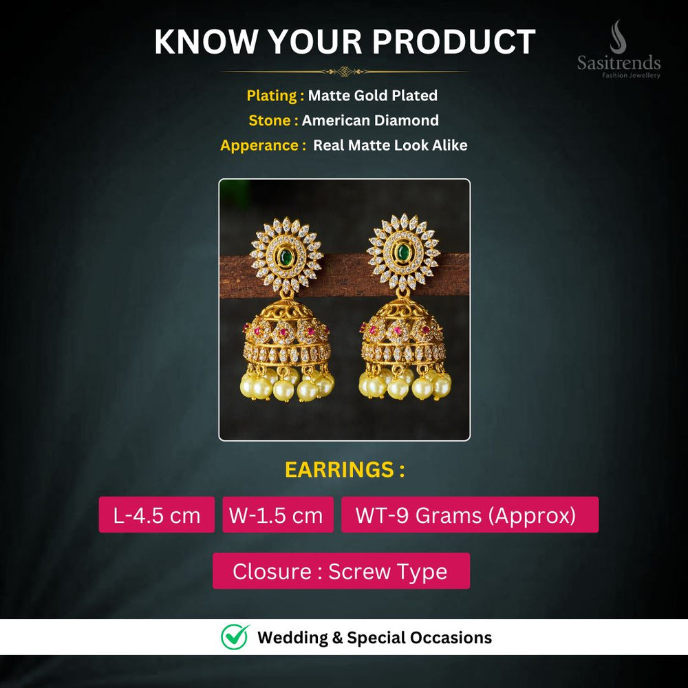Matte Gold plated AD earrings Measurement Image - Sasitrends