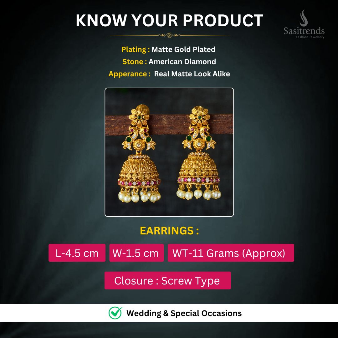 Matte Gold plated AD earrings Measurement Image - Sasitrends