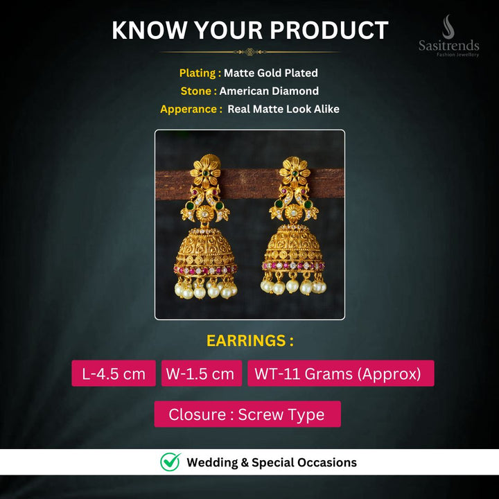 Matte Gold plated AD earrings Measurement Image - Sasitrends