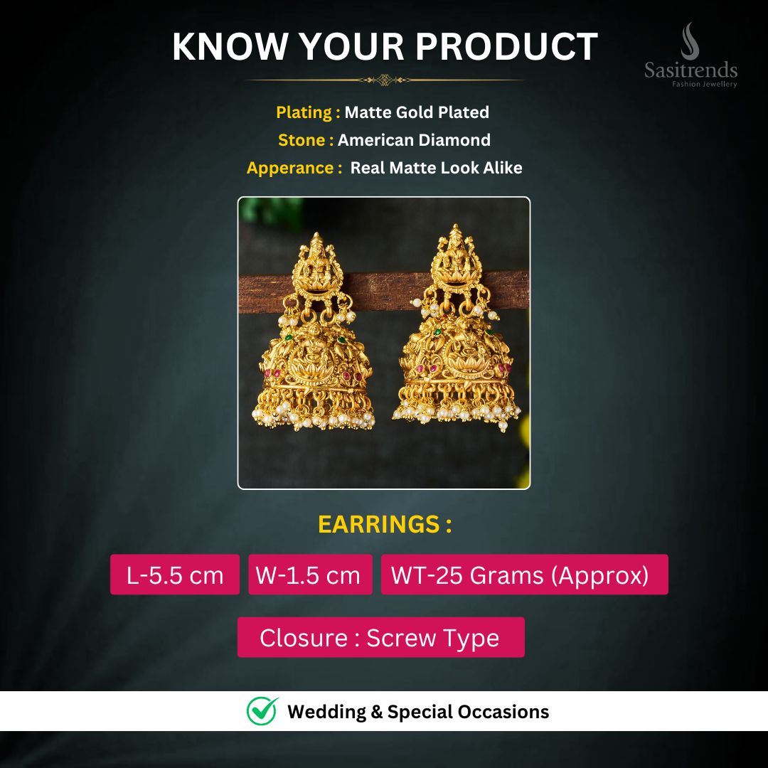 Matte Gold plated AD earrings Measurement Image - Sasitrends
