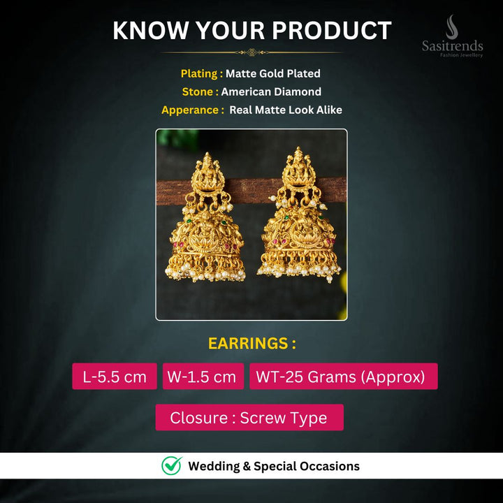 Matte Gold plated AD earrings Measurement Image - Sasitrends