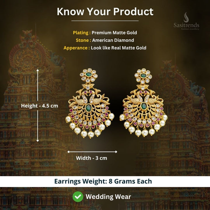 Premium temple matte gold plated AD stone earrings - Sasitrends