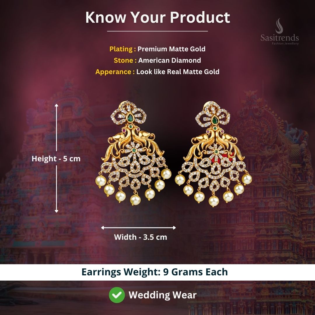 Premium temple matte gold plated AD stone earrings - Sasitrends