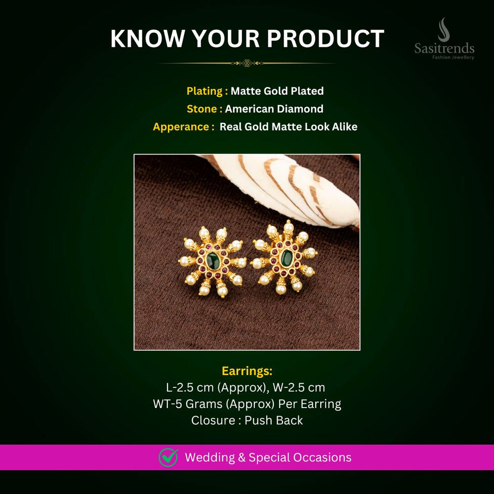 Matte Gold Plated AD Earrings Measurement Image - Sasitrends