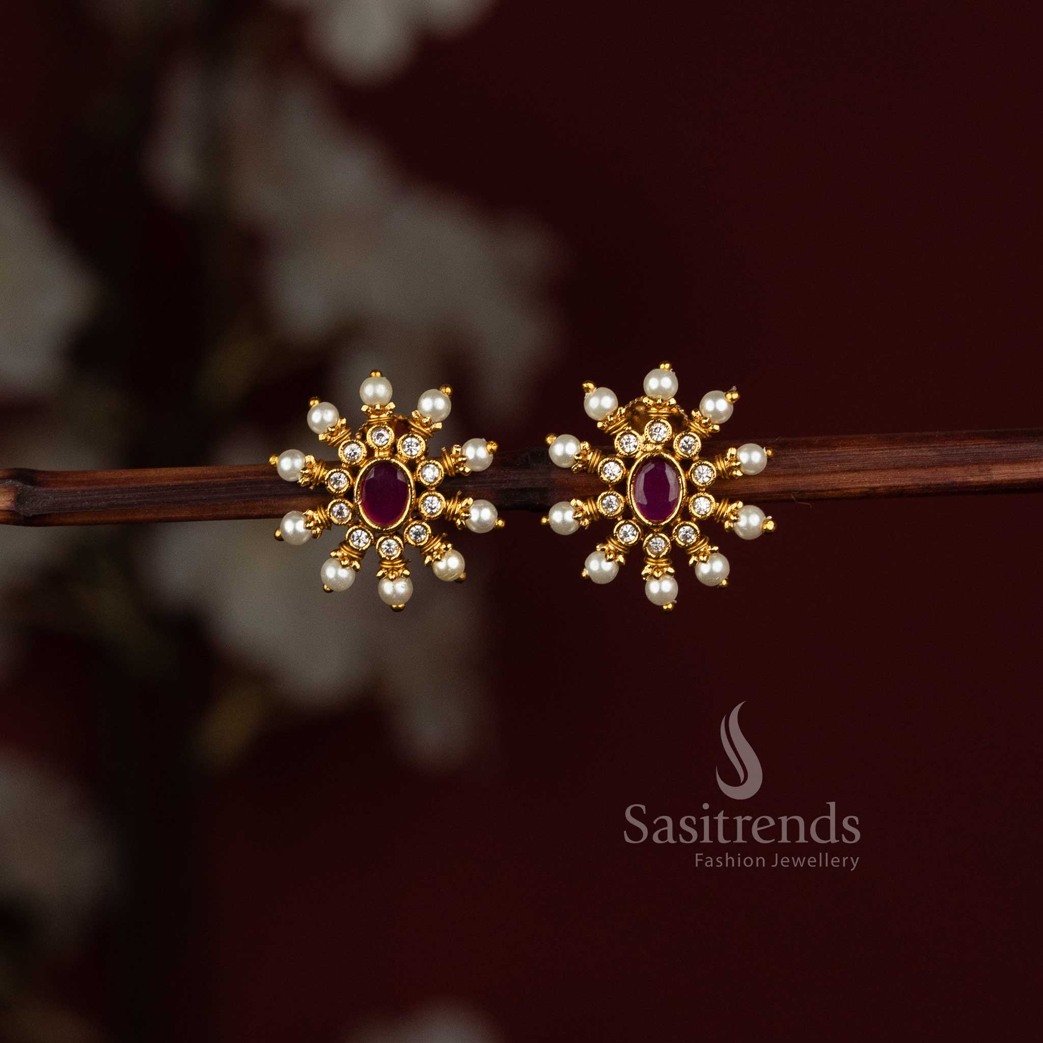 Micro Gold Plated Earrings for Women with Real Gold-Like Appearance and Pearl Detailing - Sasitrends 