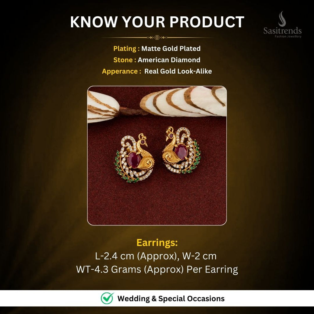 Matte Gold Plated AD Earrings Measurement Image - Sasitrends