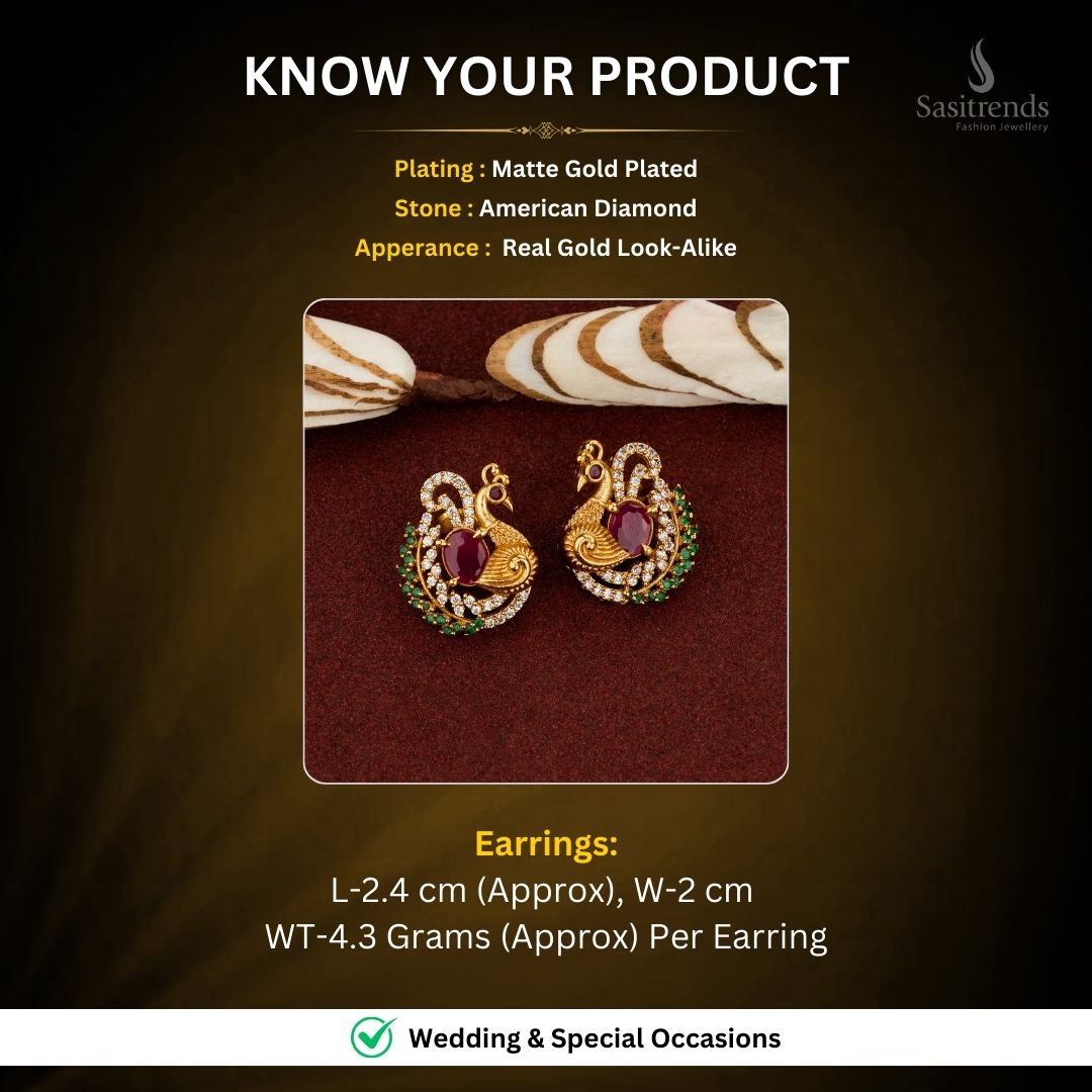 Matte Gold Plated AD Earrings Measurement Image - Sasitrends