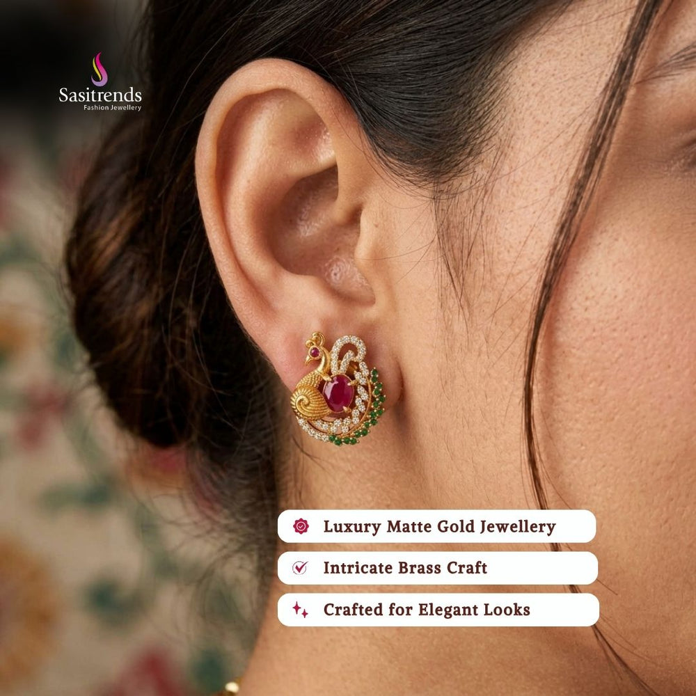 Premium temple matte gold plated earrings model image - Sasitrends