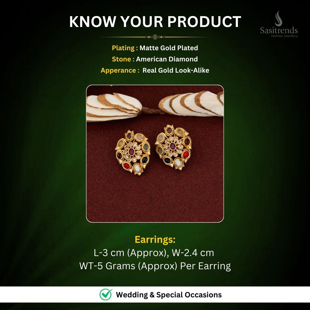 Matte Gold Plated AD Earrings Measurement Image - Sasitrends
